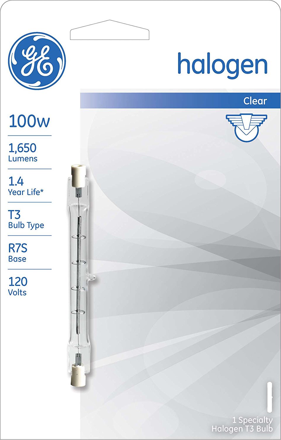 GE Lighting 22489 Double-Ended T3 Quartz Halogen Lamp, Clear, 100W, 120V