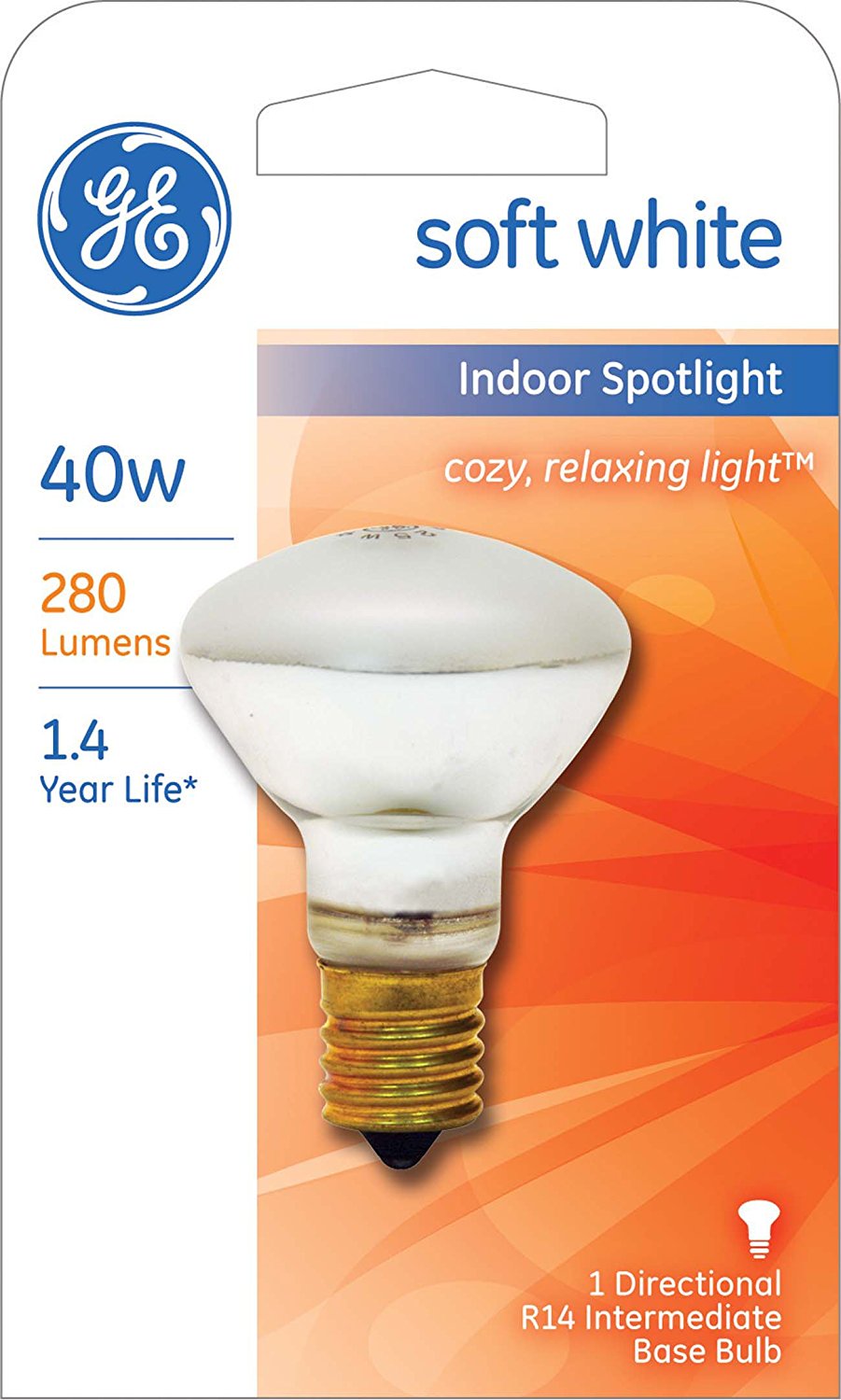 GE 25777 Intermediate Base R14 Indoor Spotlight Reflector Bulb 40W, Soft White
