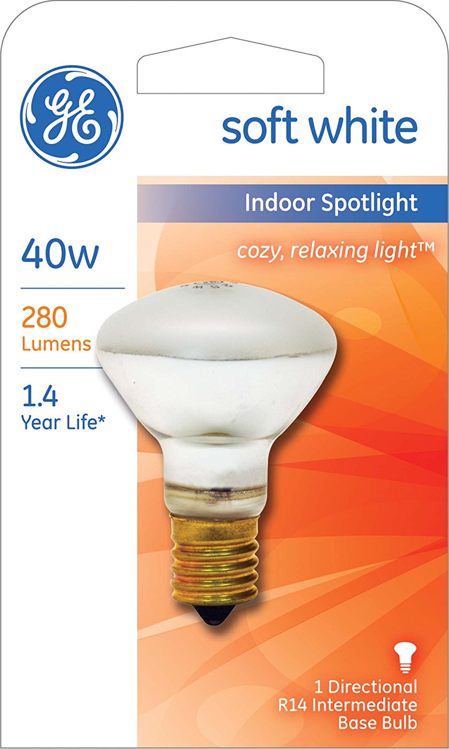 Bulb Base R14 GE 25777 Intermediate Base R14 Indoor Spotlight Reflector Bulb 40W, So ...