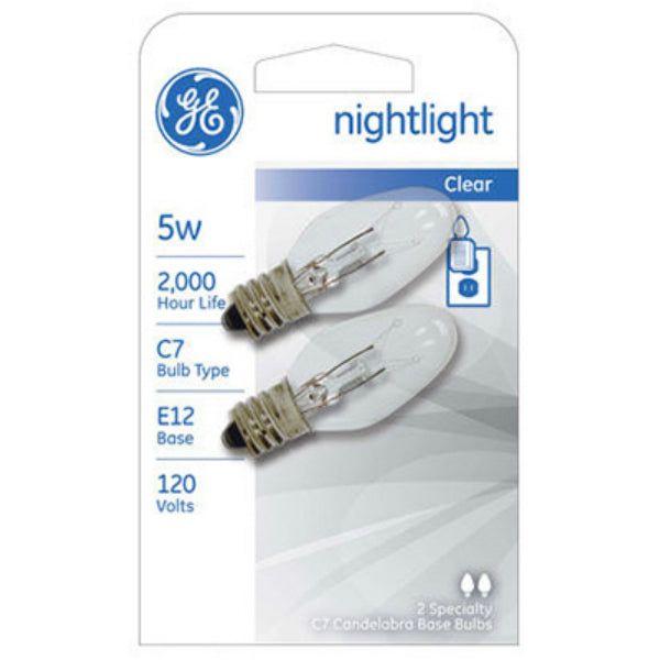GE Lighting 27979 Candelabra Base C7 Nightlight Bulb, Clear, 5W, 2-Pack