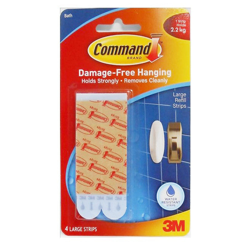 Command™ 17605B Water Resistant Bath Refill Strips, Large, Blue, 4-Strips