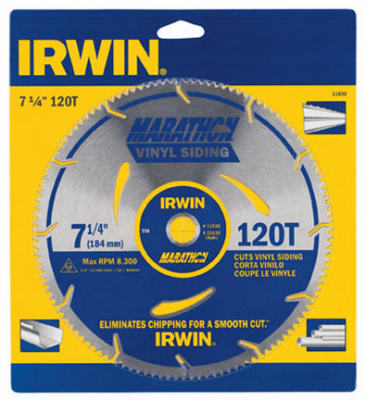 Irwin Tools 11830 Marathon® Vinyl Cutting Circular Saw Blade, 7-1/4", 120T