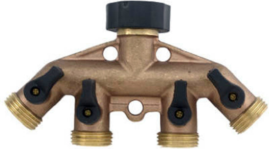 Green Thumb 44GT Faucet To Hose Manifold, 4-Way, Brass