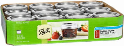 Ball® 1440080400 Quilted Crystal Glass Jelly Jars, 4 Oz, 12-Pack