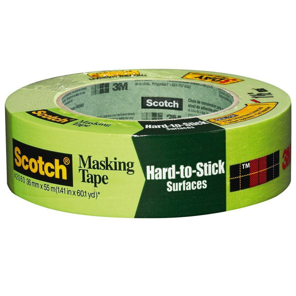 Scotch 2060-36A Masking Tape for Hard-to-Stick Surfaces, 1.41" x 60.1 Yd, Green