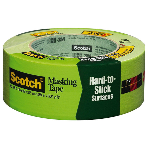 Scotch 2060-48A Masking Tape for Hard-to-Stick Surfaces, 1.88" x 60.1 Yd, Green