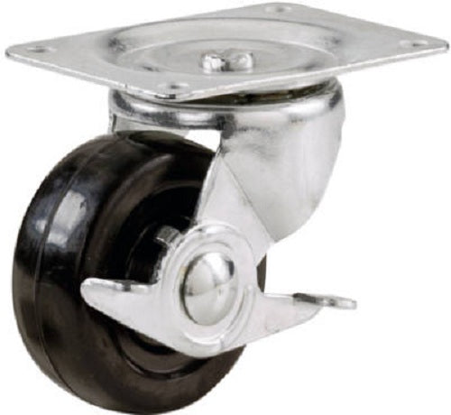 Shepherd Hardware 9509 Rubber Wheel Swivel Plate Caster with Side Brake, 2"
