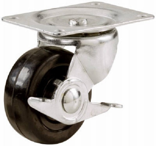 Shepherd Hardware 9511 Rubber Wheel Swivel Plate Caster with Side Brake, 3"
