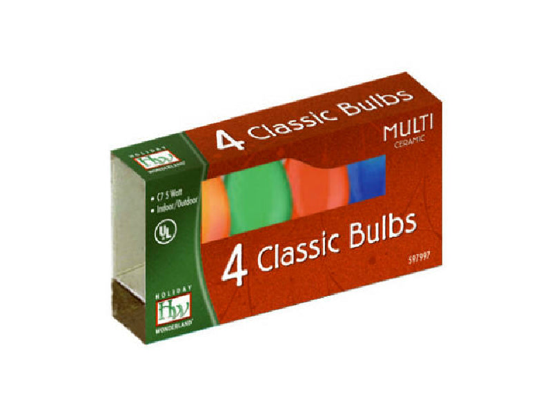 Holiday Wonderland 1074A-88 Xmas C7 Ceramic Replacement Bulbs, Multi