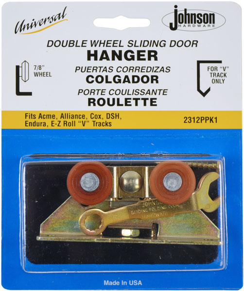 Johnson Hardware® 2312PPK1 Universal Sliding Door "V" Track Hanger with 2-Wheel