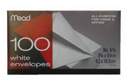 Mead 75100 White Envelopes, #6, 3-5/8" x 6-1/2", 100-Pack