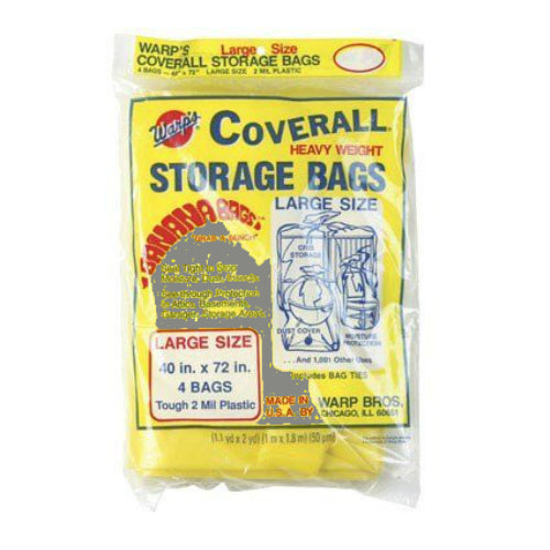 Warp's® CB-40 Original Heavyweight Large Storage Bags, 40" x 72", Yellow, 4-Pack