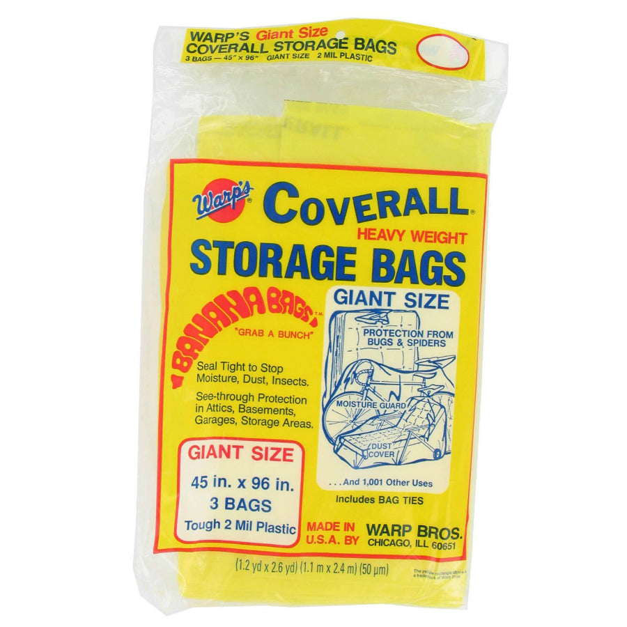Warp's® CB-45 Original Heavyweight Giant Storage Bags, 45" x 96", Yellow, 3-Pack