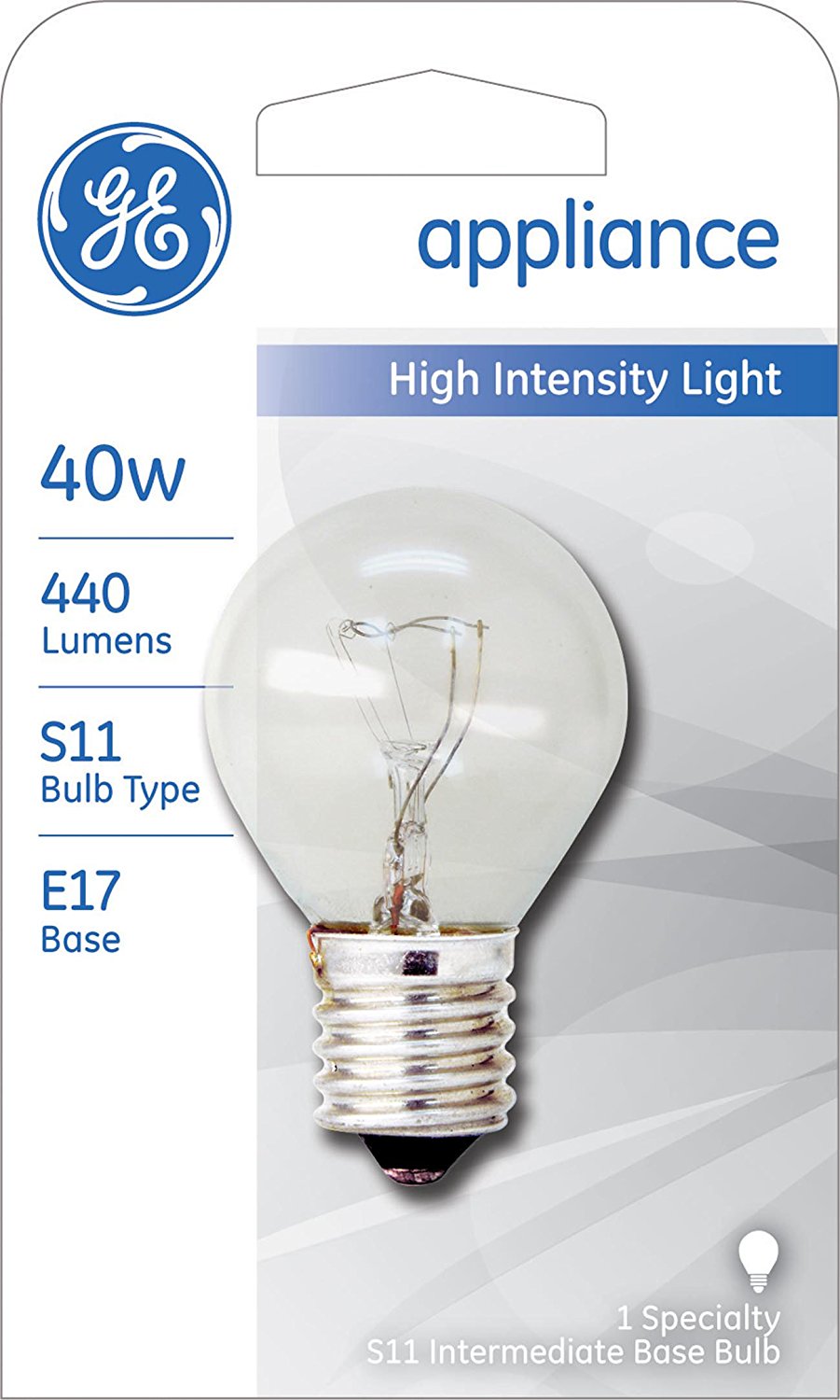 GE Lighting 35156 High Intensity S11 Appliance Light Bulb, Clear, 40W