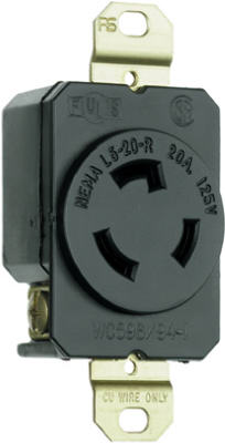 Pass & Seymour Turnlok Single Receptacle, 20A, 125V, Black
