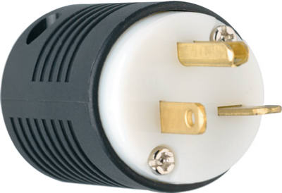 Pass & Seymour Straight Blade Plug, 20A, 250V, Black & White