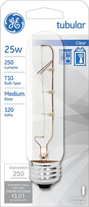 GE Lighting 45144 Incandescent T10 Tubular Light Bulb, Crystal Clear, 25W
