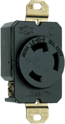 Pass & Seymour Turnlok Single Receptacle, 30A, 250V, Black