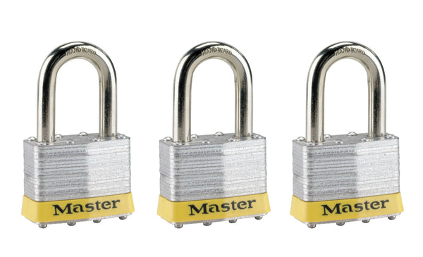 Master Lock 5TRILFPF Laminated Steel Padlocks, 2", 3-Pack