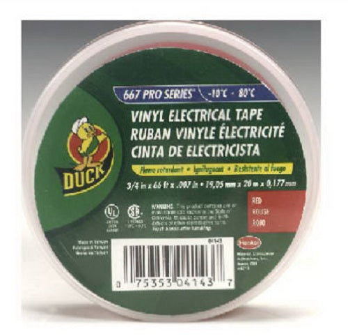 Duck 04143 Vinyl Electrical Tape, 3/4" x 66', Red
