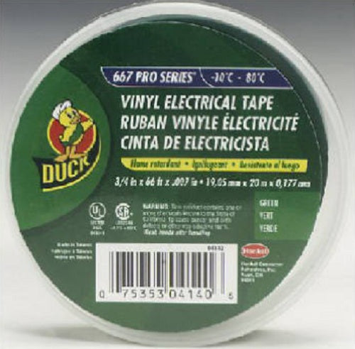 Duck 04140 Professional Electrical Tape, 3/4" x 66', Green