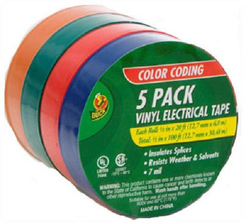 Duck 07205 Vinyl Electrical Tape, Assorted, 5-Pack
