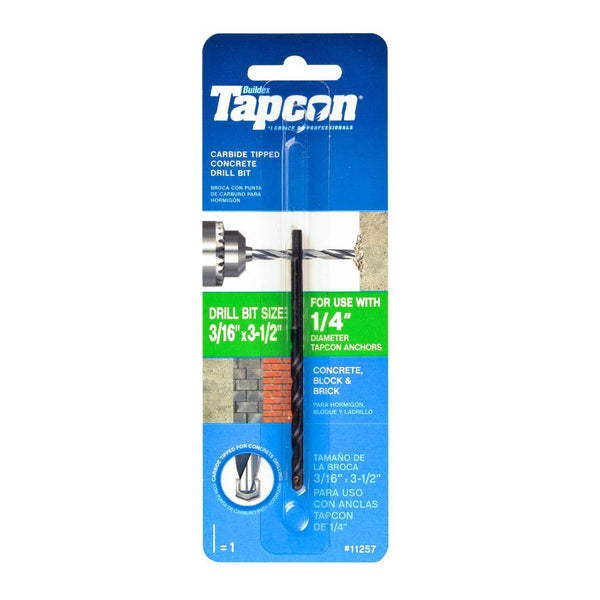 Tapcon® 11257 Carbide-Tipped Concrete Drill Bit, 3/16" x 3-1/2"