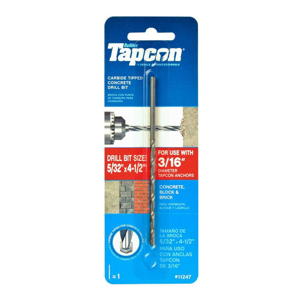 Tapcon® 11247 Carbide-Tipped Concrete Drill Bit, 5/32" x 4-1/2"