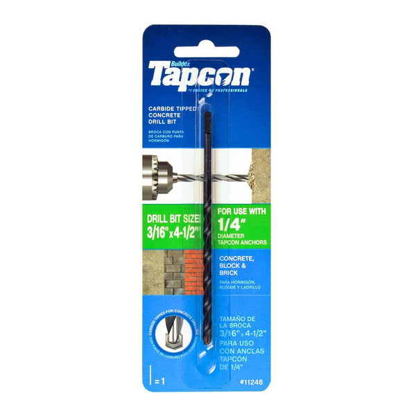 Tapcon® 11248 Carbide-Tipped Concrete Drill Bit, 3/16" x 4-1/2"