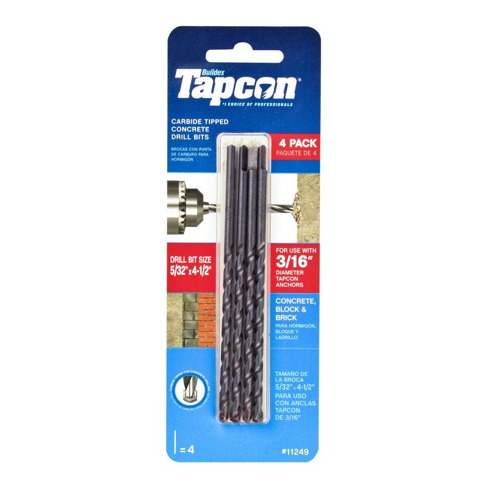 Tapcon® 11249 Carbide-Tipped Concrete Drill Bit, 5/32" x 4-1/2", 4-Pack