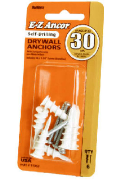 E-Z Ancor 11353 Self-Drilling Drywall Anchors with Screws, 50 Lb Load, 6-Pack