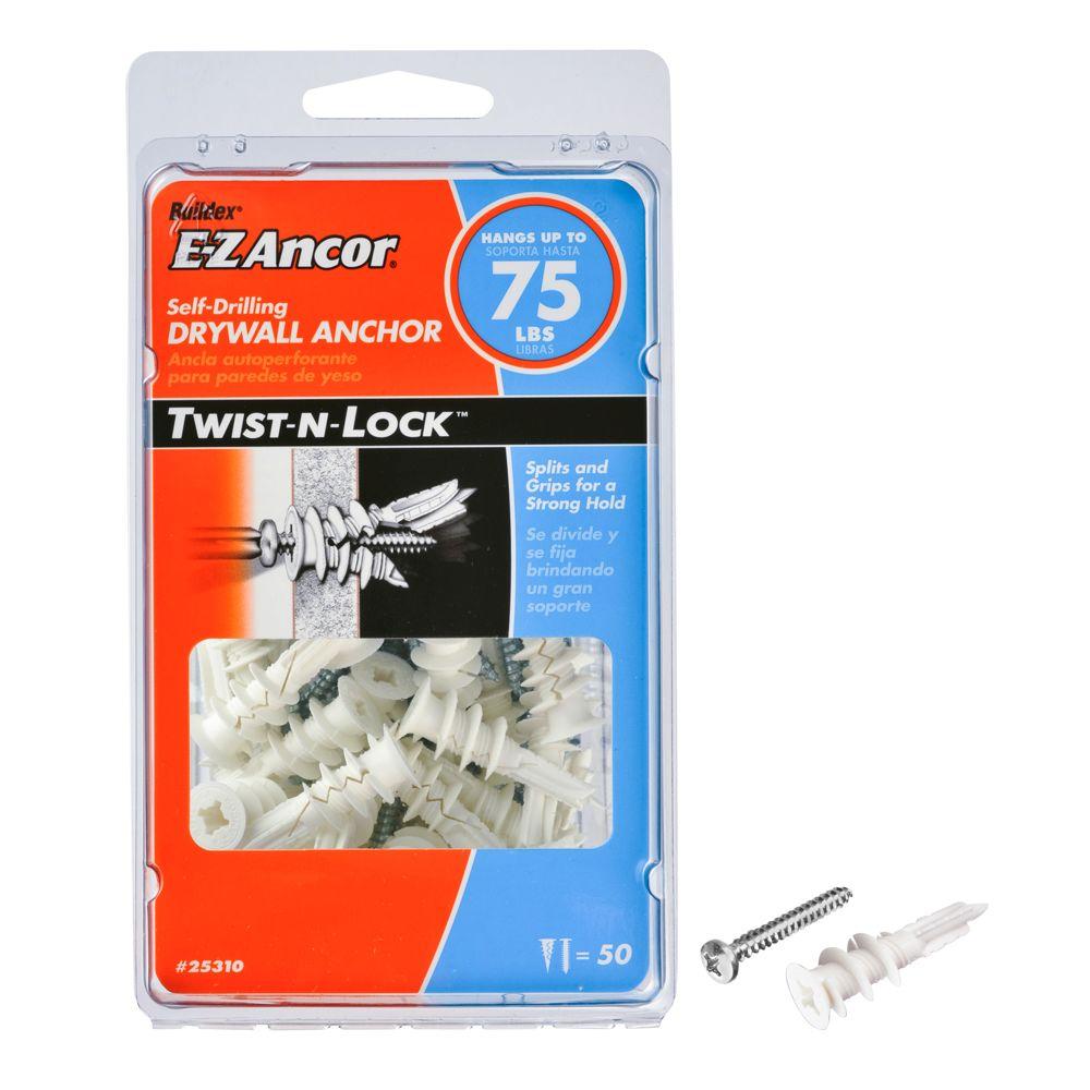 E-Z Ancor® 25310 Twist-N-Lock™ Self-Drilling Drywall Anchor, 75 Lb, 50-Pack