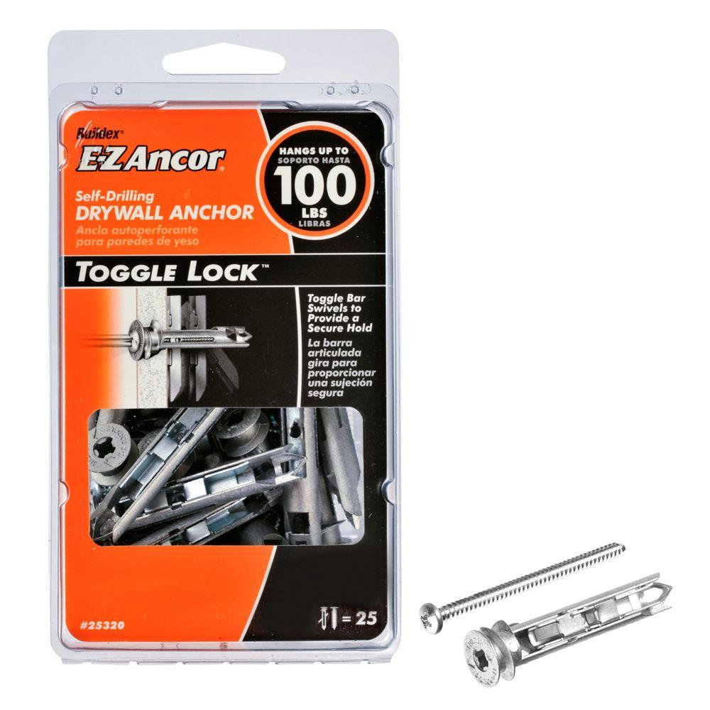 E-Z Ancor® 25320 Toggle-Lock™ Self-Drilling Drywall Anchors, 100 Lb, 25-Count