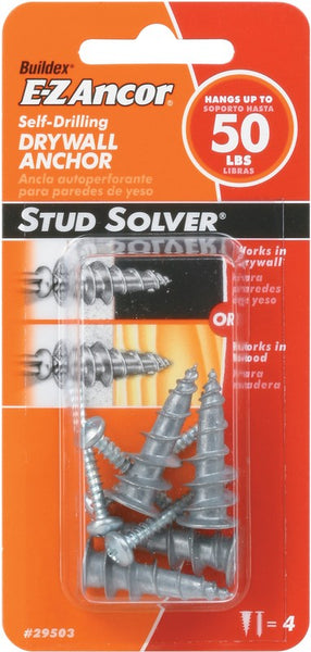 E-Z Ancor® 29503 Stud Solver® Self-Drilling Drywall Anchors, 50 Lb, 4-Pack