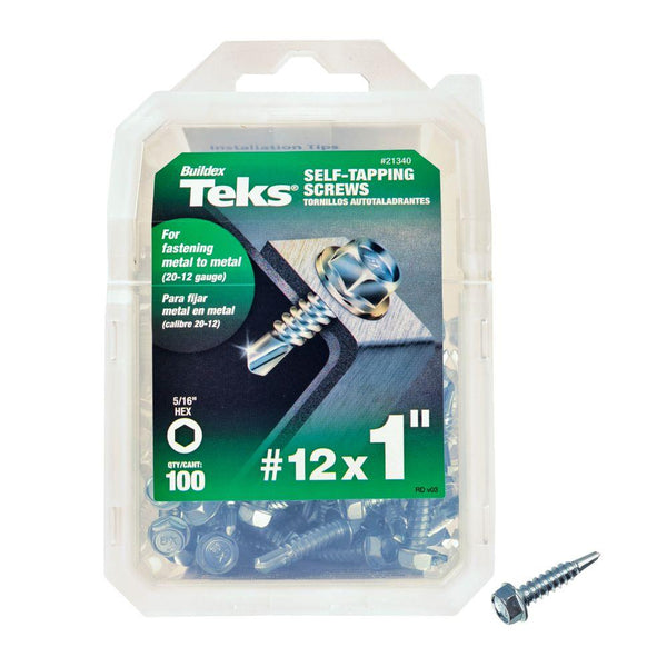 Teks 21340 Self-Tapping Hex-Washer-Head Drill Point Screw, #12 x 1", 100-Count