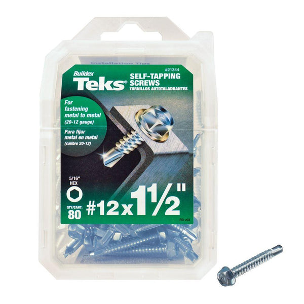 Teks 21344 Self-Tapping Hex-Washer-Head Drill Point Screw, #12x1-1/2", 80-Count
