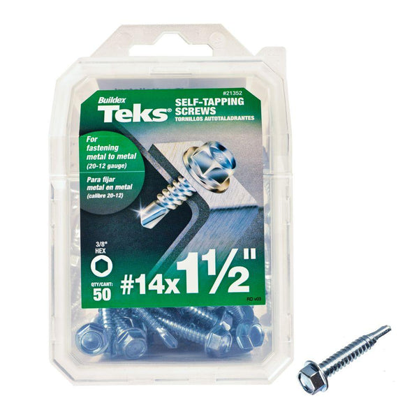 Teks 21352 Self-Tapping Hex-Washer-Head Drill Point Screw, #14x1-1/2", 50-Count
