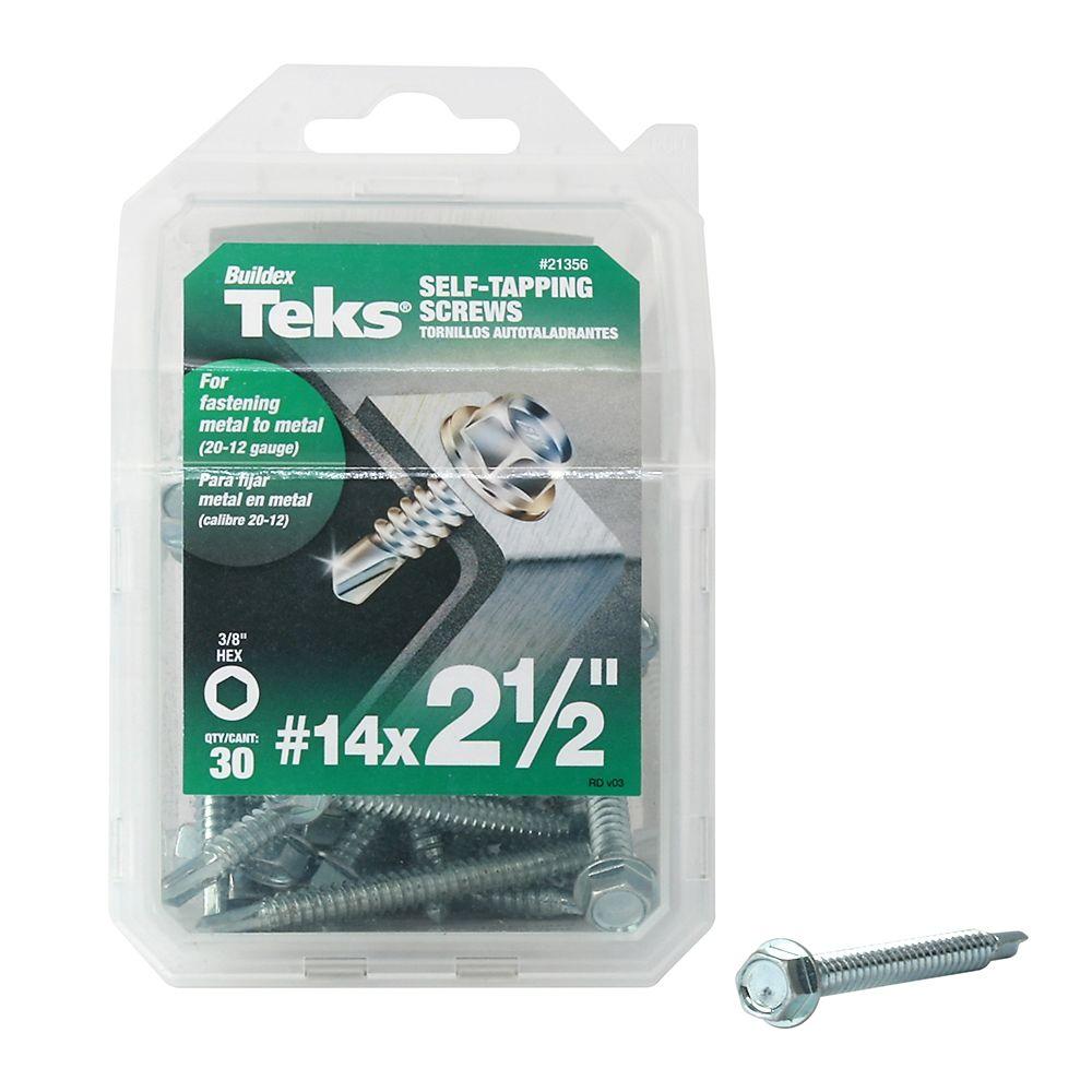 Teks 21356 Self-Tapping Hex-Washer-Head Drill Point Screw, #14x2-1/2", 30-Count