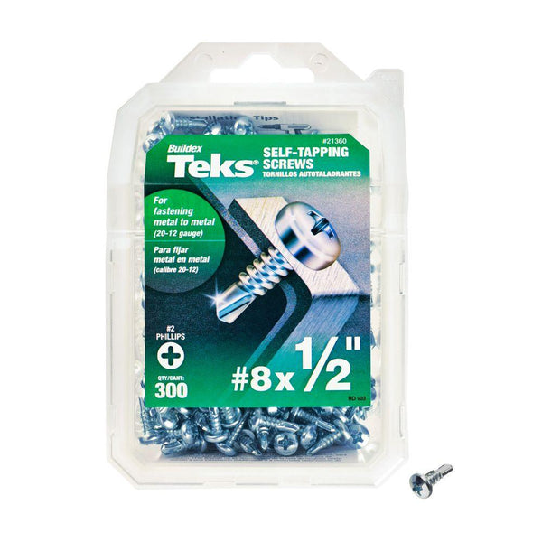 Teks 21360 Self-Tapping Phillips Pan-Head Drill Point Screw, #8 x 1/2", 300-Ct