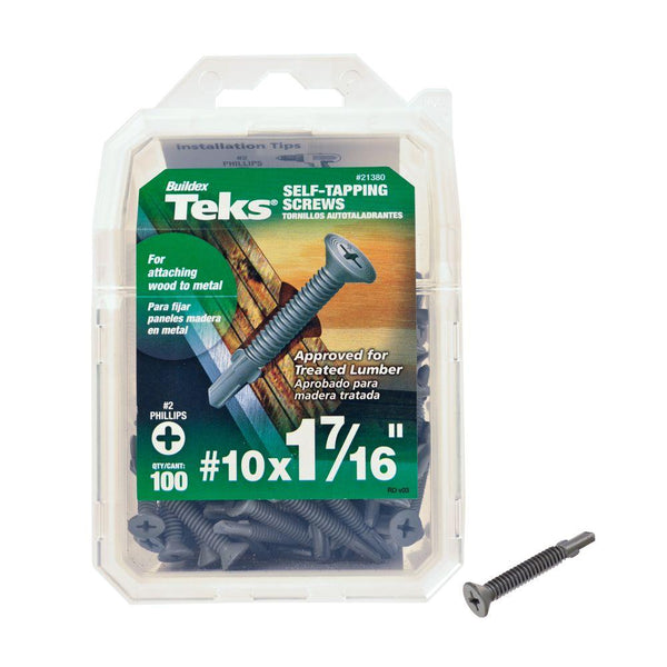 Teks 21380 Phillips Flat-Head Self-Tapping Screw w/Wing, #10x1-7/16", 100-Count