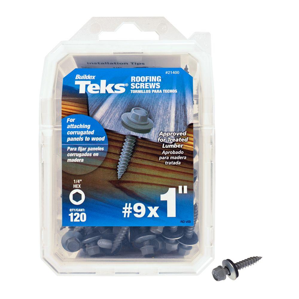 Teks 21400 Hex-Washer-Head Sharp Point Roofing Screws, #9 x 1", 120-Count