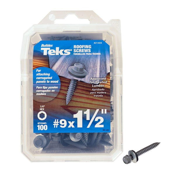 Teks 21404 Hex Washer Head Sharp Point Roofing Screws, #9 x 1-1/2", 100-Count