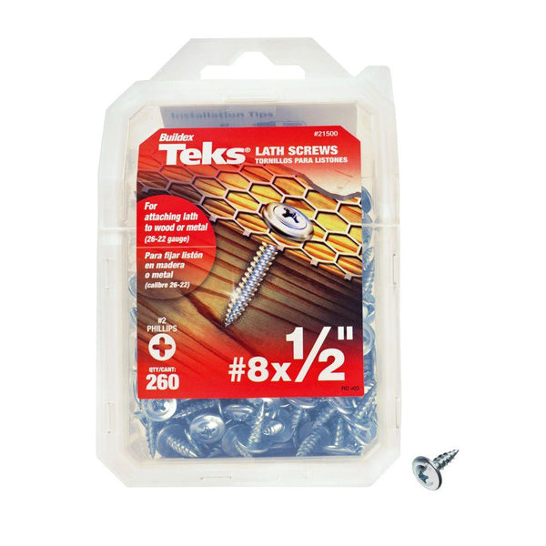Teks 21500 Truss-Head Phillips Sharp-Point Lath Screws, #8 x 1/2", 260-Count