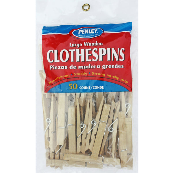 Penley 027 Large Wooden Spring Clothespins, 50-Count