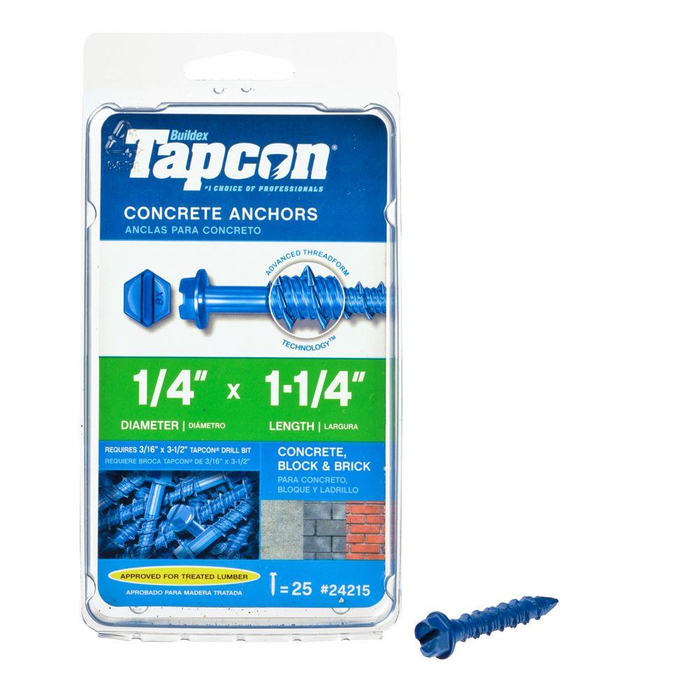 Tapcon® 24215 Hex-Washer-Head Concrete Anchors, 1/4" x 1-1/4", 25-Count