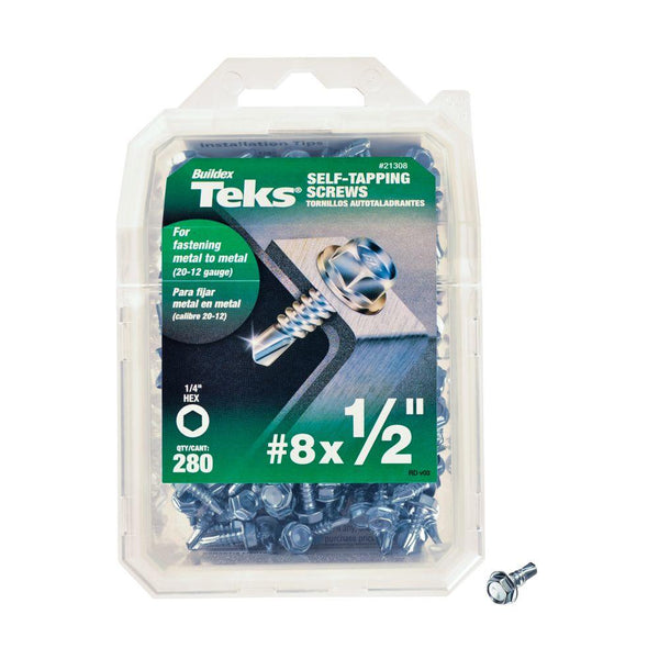 Teks 21308 Self-Tapping Hex-Washer-Head Drill Point Screw, #8 x 1/2", 280-Count