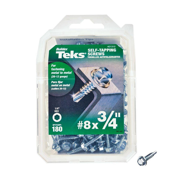 Teks 21312 Self-Tapping Hex-Washer-Head Drill Point Screw, #8 x 3/4", 180-Count