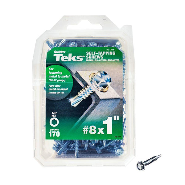 Teks 21316 Self-Tapping Hex-Washer-Head Drill Point Screw, #8 x 1", 170-Count