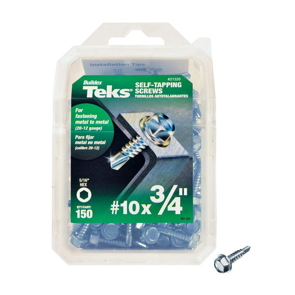 Teks 21320 Self-Tapping Hex-Washer-Head Drill Point Screw, #10x3/4", 150-Count