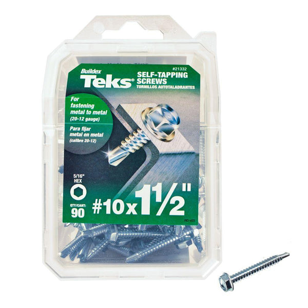 Teks 21332 Self-Tapping Hex-Washer-Head Drill Point Screw, #10x1-1/2", 90-Count